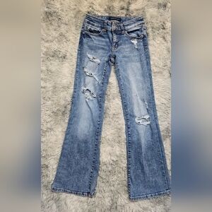 Aeropostale Medium Blue Distressed Low Rise Wide Leg Jeans 000R